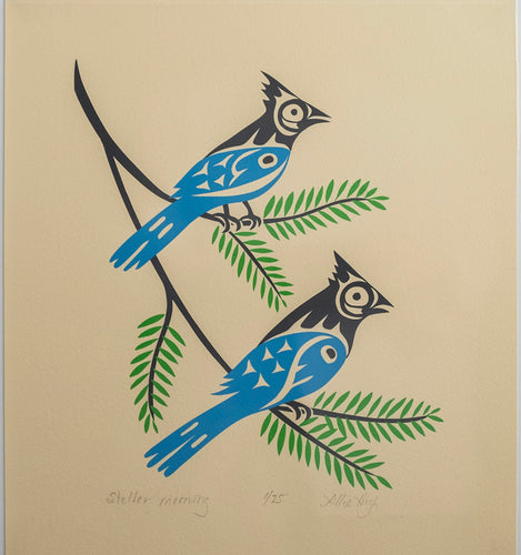 Steller morning. northwest  coast  formline Steller’s Jay